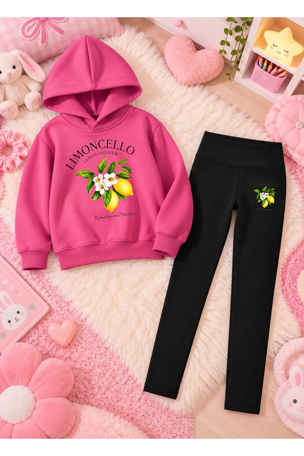 Hooded Sweatshirt Tight Leggings Set Girls' 2-Piece Printed Top and Bottom Set
