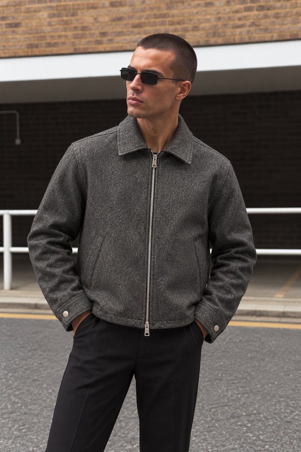 New Season Men's Relax Fit Premium Double Zipper Cashmere Jacket Coat