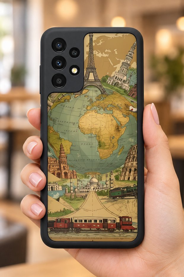 Samsung Galaxy A13 / A23 Compatible Travel Patterned Shockproof Case with Camera Protection