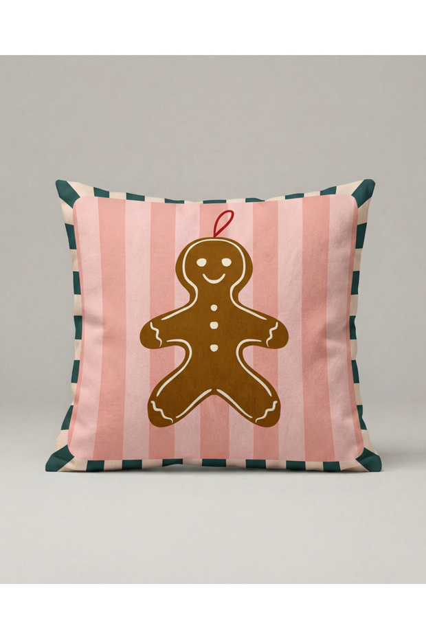 Pink Gingerbread Patterned Cushion Cover 348 – Gingerbread Joy Design 45X45 cm