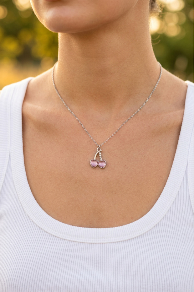 Pink Stone Cherry Figured Necklace