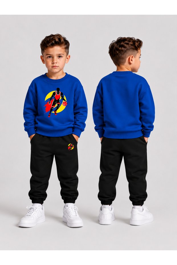 Tracksuit Set Crew Neck Sweatshirt Boys' 2-Piece Printed Top and Bottom Set