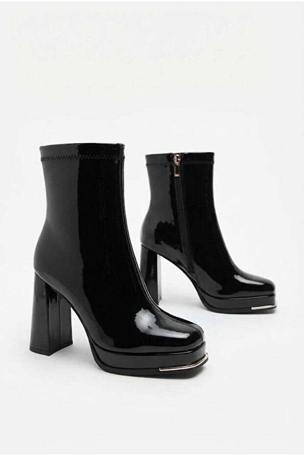 Patent Leather Zippered 2.5 cm Platform 9 cm Heeled Women's Boots 26K414