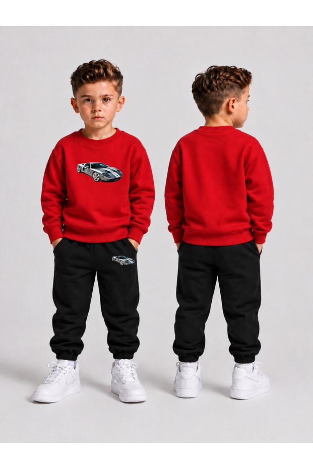 Boys' Crew Neck Sweatshirt Tracksuit Set 2-Piece Printed Top and Bottom Set