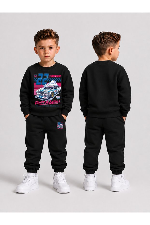 Tracksuit Set Crew Neck Sweatshirt Boys' 2-Piece Printed Top and Bottom Set
