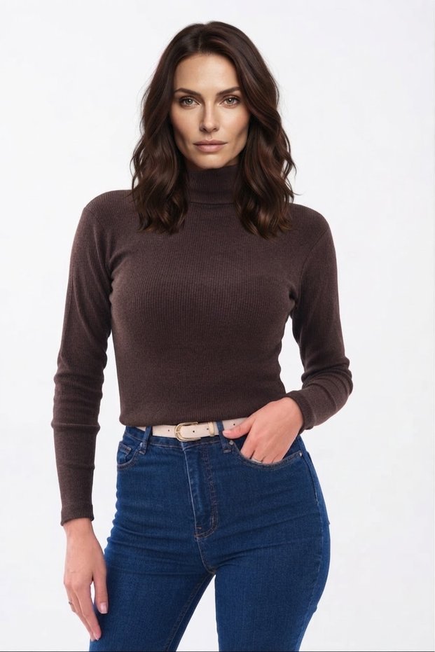 Women's Ribbed Camisole Crop Turtleneck Blouse