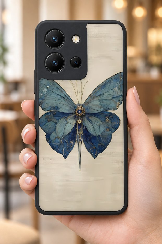 حافظة مقاومة للصدمات متوافقة مع Vivo Y36 مع حماية للكاميرا بنمط الفراشة الزرقاء