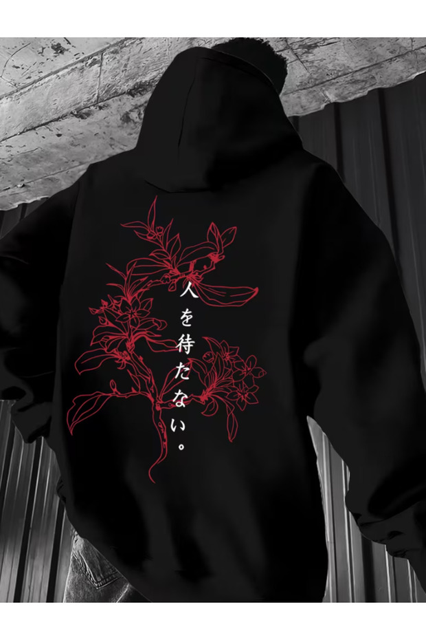 Unisex Red Japanese Tree Printed Premium Hooded Oversized 2 Thread Count Oversize Sweatshirt Hoodie
