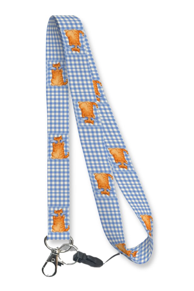 Blue Gingham Cat Neck Strap Rope