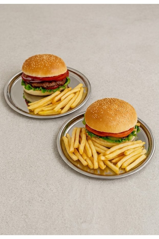 2-Piece 24.cm Stainless Steel Hamburger, Potato Presentation Tray, Restaurant Tray Steel Tray