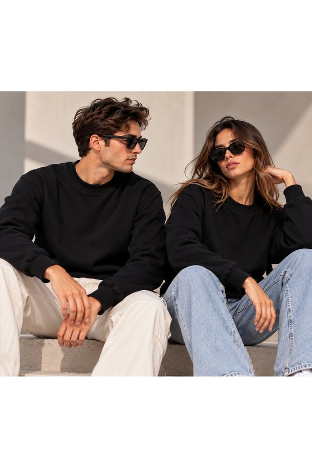 Unisex 2 Thread Basic Crew Neck Sweatshirt Casual Comfortable Fit