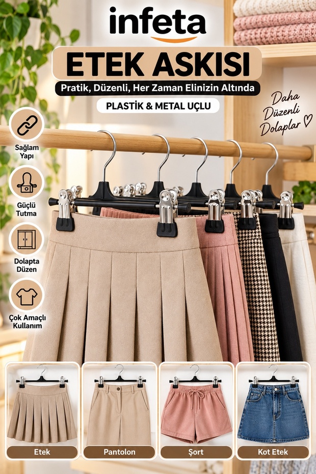 Black Plastic Metal Hanger with Clips for Skirts, Pants and Clothes