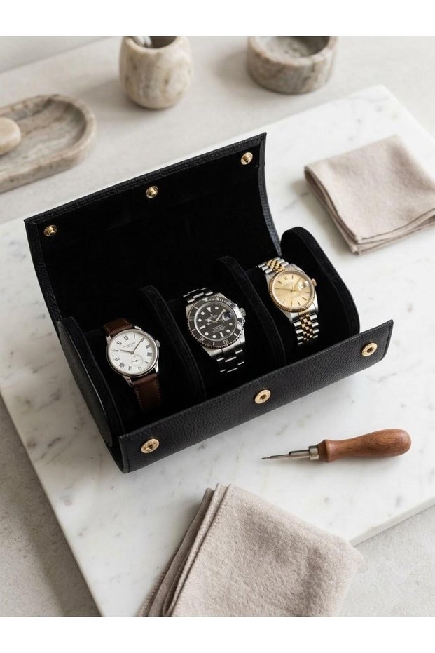 Leather Three-Digit Luxury Watch Roll and Travel Watch Box Size(19X11X8) cm