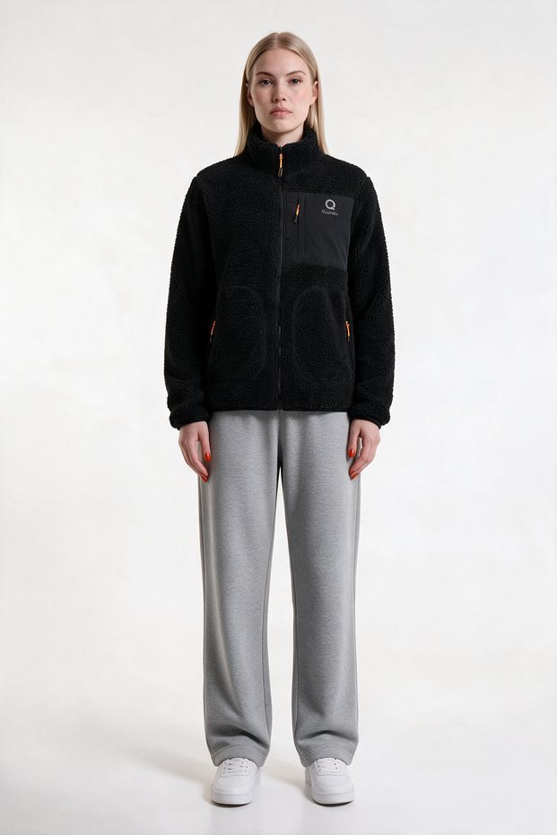 Women's Welsoft Plush Fleece Jacket with Full Zipper and 3 Pockets with Front Piece Detail