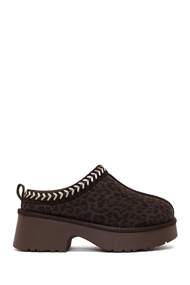 Women's Brown Thick-Soled Leopard Pattern Suede Leather Teddy Boots Wf565006Ds