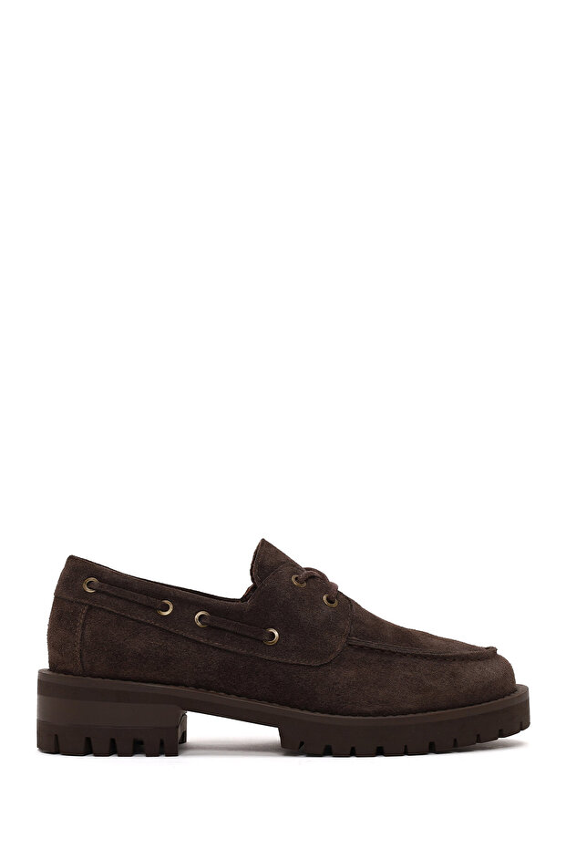 Women's Dark Mink Lace-Up Thick Soled Suede Leather Casual Shoes Af180018Ds