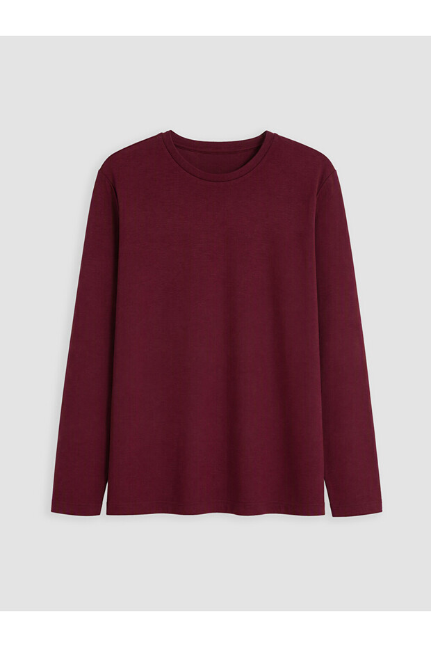 Vizyon New Season Burgundy Large Size Crew Neck Women's T-Shirt