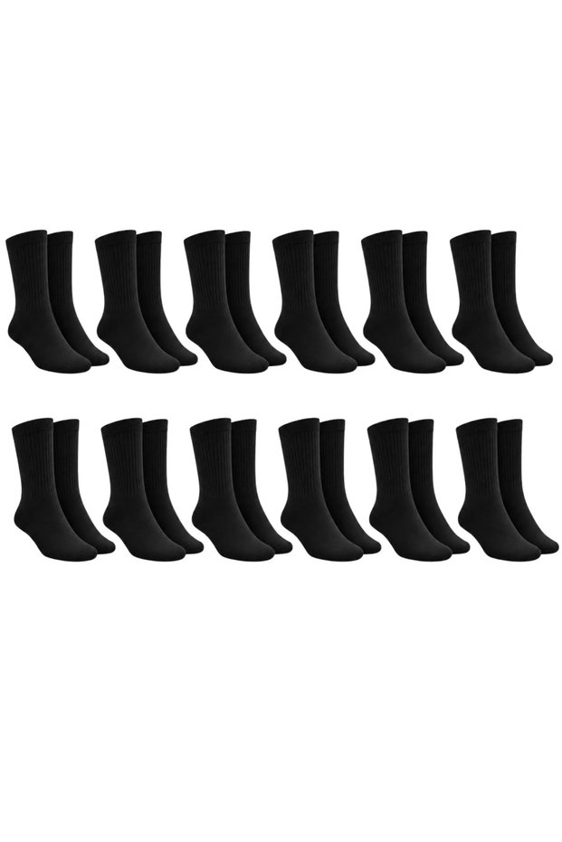 Wak Unisex Black Socks Set of 12 Plain Basic Ribbed Daily Sports Flexible Comfortable Long Socks Comfortable Set