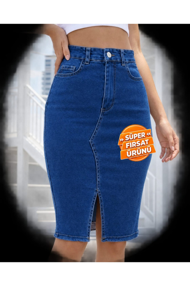 Women's High Waist Front Slit Short Denim Skirt