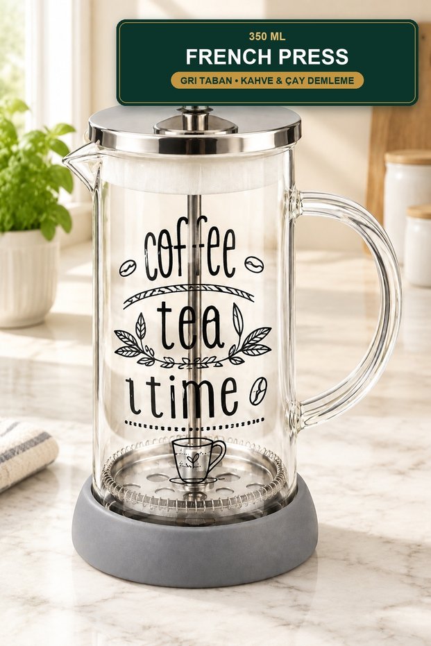 French Press 350 ml Gray Base Glass Coffee and Tea Brewing Press with Steel Strainer Filter Coffee Maker