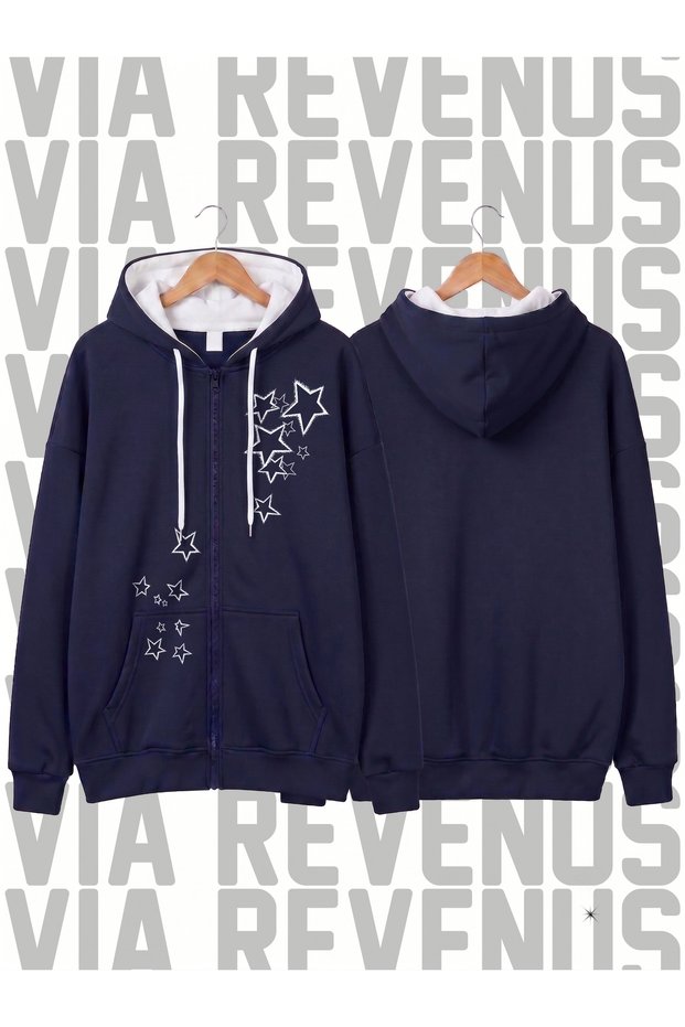 Star Y2K Printed Unisex Zippered Hooded Sweatshirt Cardigan