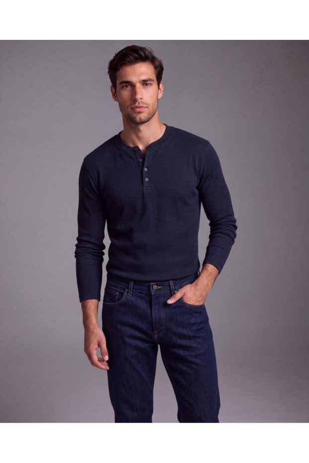 Men's button-detail crew neck long sleeve bodysuit