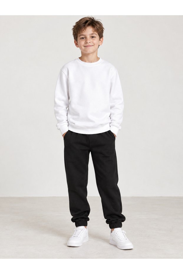 Boys' School Sweatpants Black Rubber Cuffed Pockets Daily Comfortable Children's Sweatpants