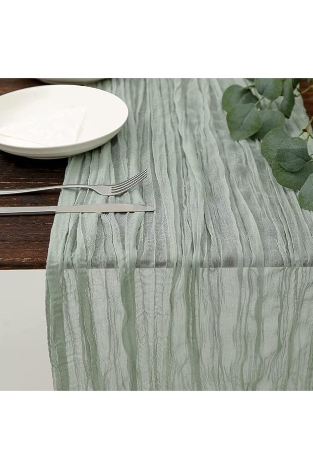 4m Cheesecloth Table Runner, Green Wedding Table Runner, 90x400 cm Boho Gauze Table Runner, Rustic S