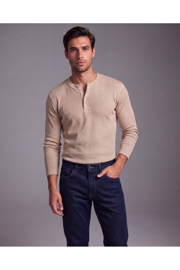 Men's button-detail crew neck long sleeve bodysuit