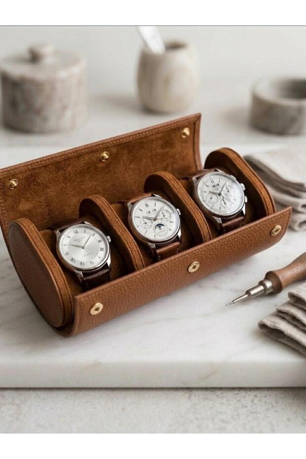Leather Three-Digit Luxury Watch Roll and Travel Watch Box Size(19X11X8) cm