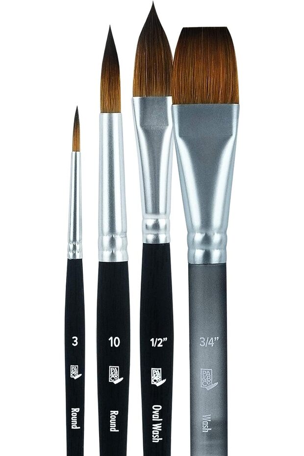 Professional Kolinsky Sable Brushes - 1/2” Oval Wash, 3/4" Wash, Round 3 & Round 10