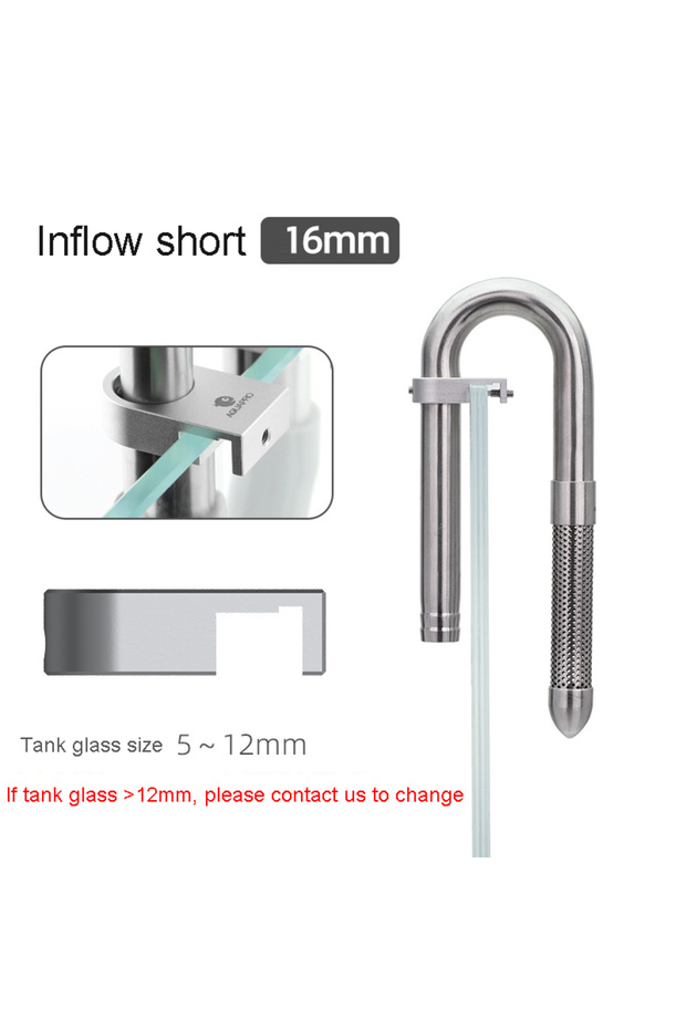 inflow short 16 AQUAPRO Mini Skimmer Stainless Steel Inlet Outlet Pipes Inflow Outflow Shrimp Water