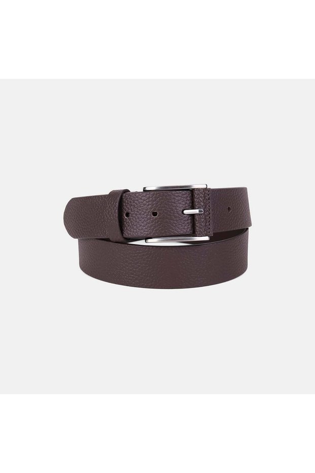 Men's Brown Silver Buckle Sports Leather Belt