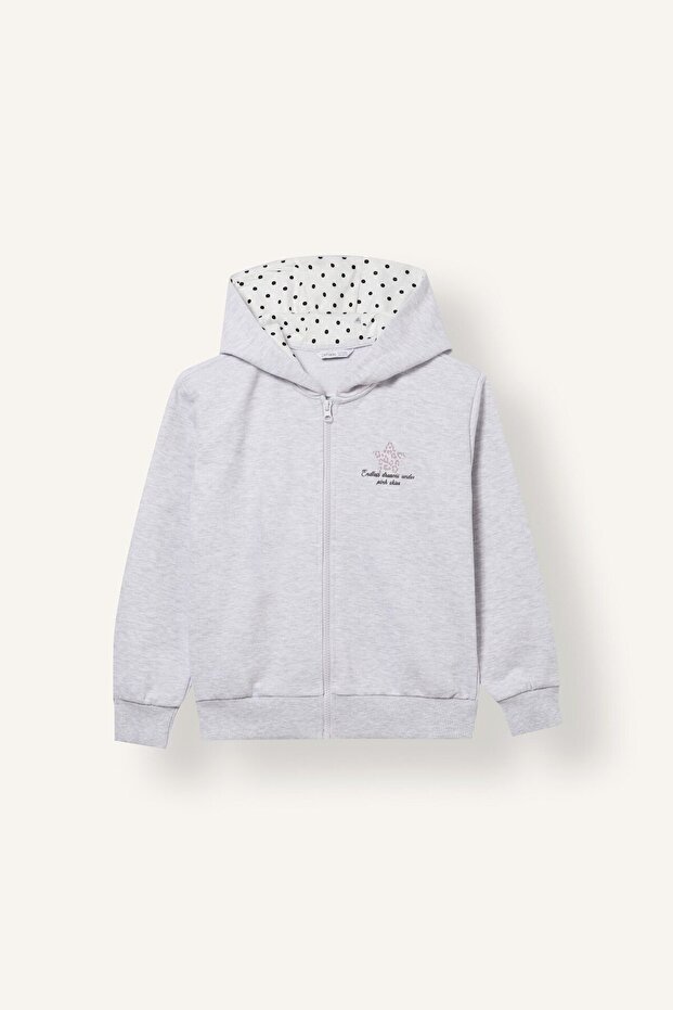 Zippered Printed Hooded Cardigan for Girls I6413A826Wn