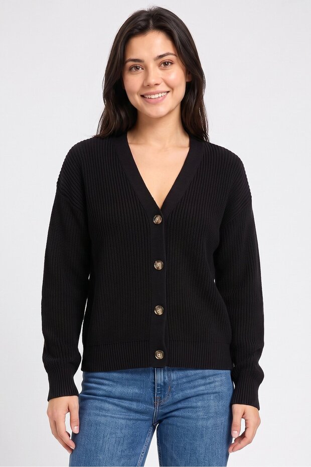Women V Neck Knitted Cardigans, Black