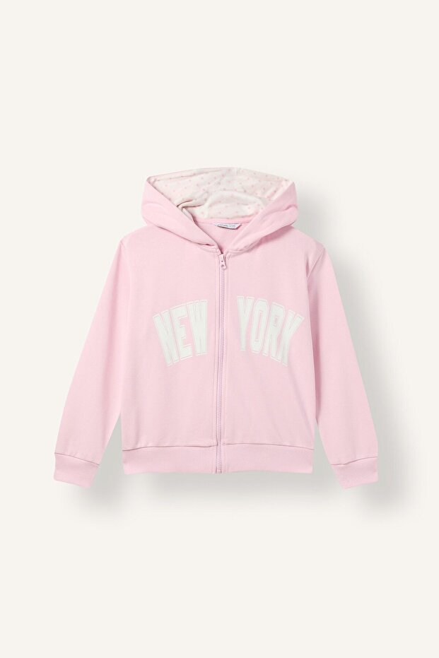Printed Zippered Hooded Cardigan for Girls I6412A826Wn
