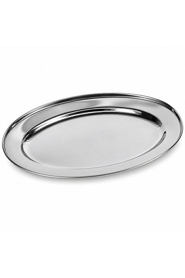 Stainless Steel Oval Serving Tray 60cm, Extra Large Stackable Food Serving Platter, Dishwasher Safe, Silver, 1 Piece