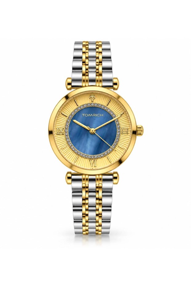 SERENZA TRS2115L Women’s Analog Watch, Blue Dial with Crystal Accents, Two-Tone Gold & Silver Stainless Steel Bracelet, Elegant Luxury Ladies Wrist Watch