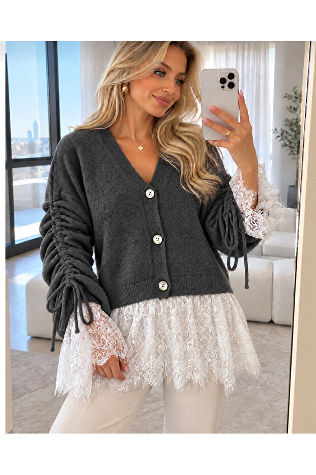Knitwear Cardigan Jacket with Tulle Detail, Washable
