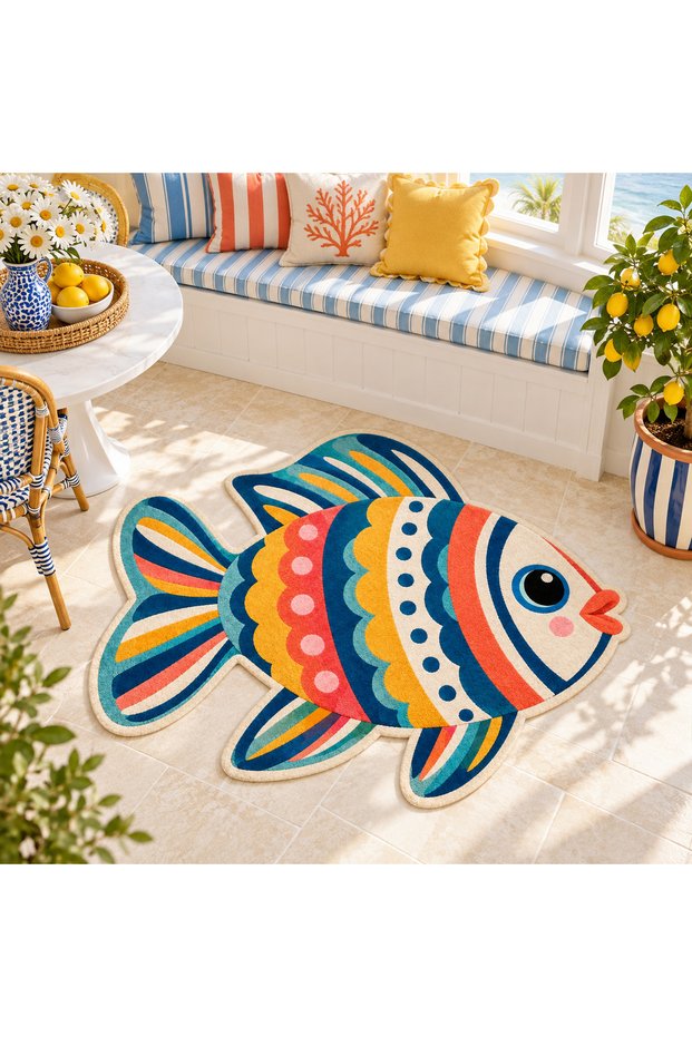 Eta Fish Pattern Modern Woven Base Decorative Carpet Eta427