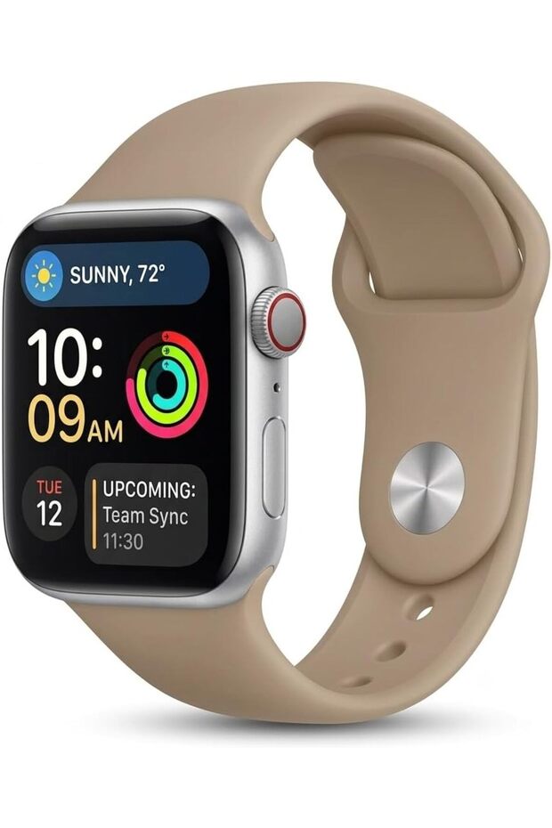 Silicone Sport Band Compatible with Apple Watch Series 12, 11, 10, 9, 8, 7, 6, SE, 5, 4, 3, 2 & 1 | 38mm 40mm 41mm 42mm Soft Silicone Waterproof Replacement Strap for Men Women- Light Brown