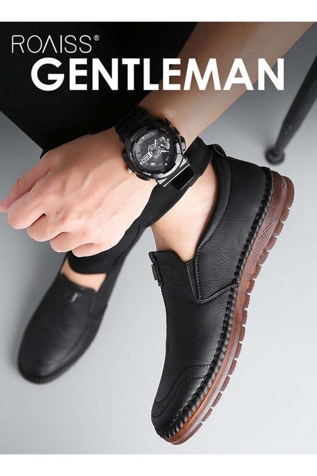 Men Leather Shoes, Low Top Slip on Shoes with Non Slip Sole, Stylish Casual Shoes for Men, Simple Cl