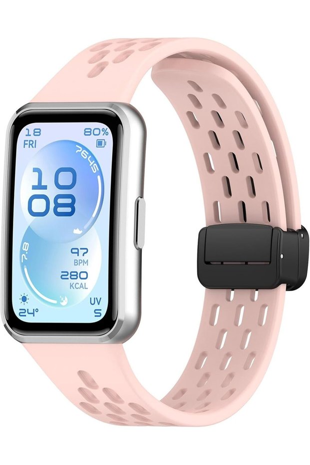 Soft Silicone Sport Watch Strap Compatible with HUAWEI Band 11/Band 11 Pro, Adjustable Replacement Wristband, Soft Flexible Breathable Band for Men & Women - Pink