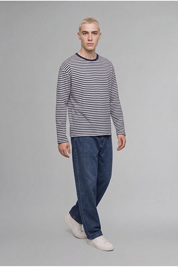 100% Cotton Boxy Fit Striped Long Sleeve T-Shirt J0766Ax26Au