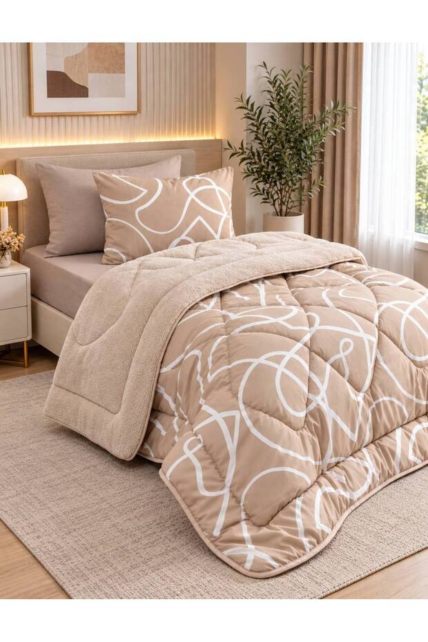 Single Double-Sided Plush Welsoft Pufidik Sleeping Set (Quilt + Fitted Sheet + 2 Pillowcases)