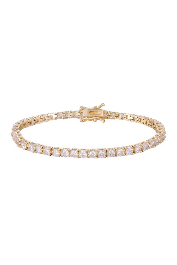 Gold-Plated Tennis Bracelet for Women – Sparkling Cubic Zirconia Stones, Non-Tarnish Waterproof Hypoallergenic Elegant Jewelry Gift