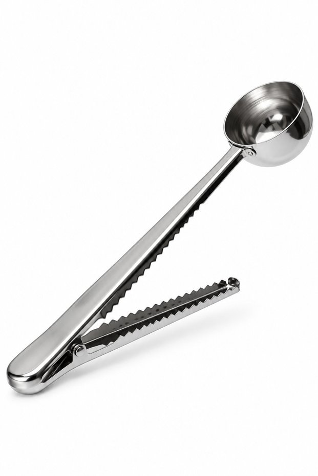 Clip-On Coffee Scale 10 ml – Package Sealer with Spring-Loaded Stainless Steel Spoon