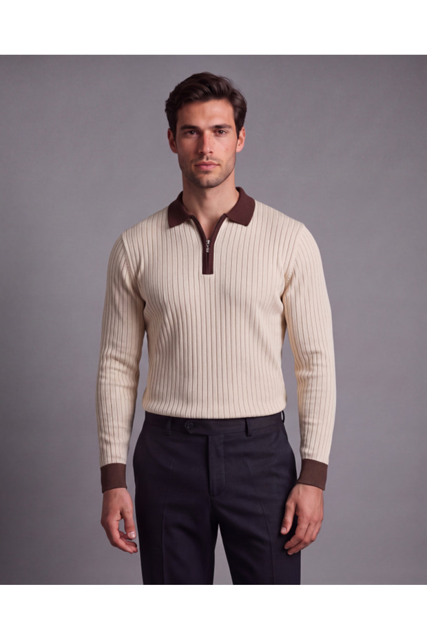 Men's collar zippered shirt collar knitwear