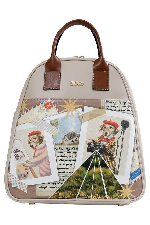 Women's Vegan Leather Beige Backpack - Capturing Memories Design