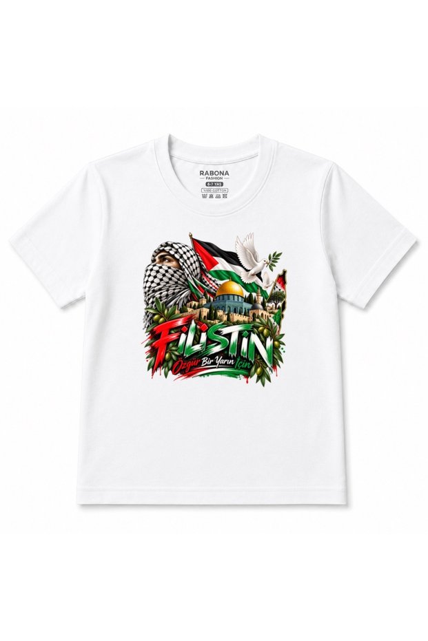 Palestine: a Free Tomorrow – Al-Aqsa Mosque, Kefiyeh & Peace Dove Graphic Kids T-Shirt